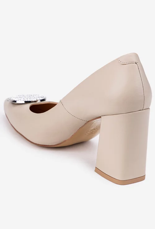 Pantofi dama NUR bej din piele cu ornament