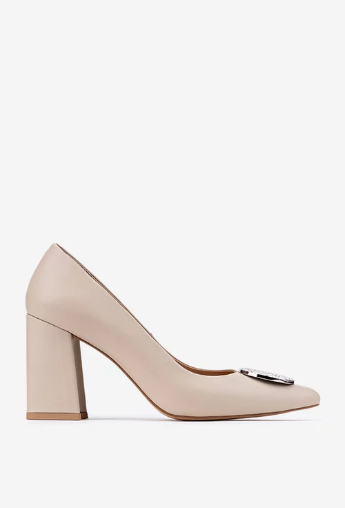 Pantofi dama NUR bej din piele cu ornament