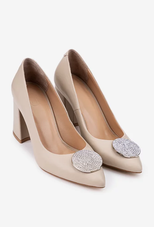 Pantofi dama NUR bej din piele cu ornament