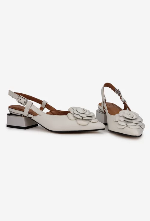 Pantofi dama NUR bej din piele cu ornament floare