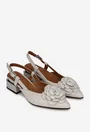 Pantofi dama NUR bej din piele cu ornament floare