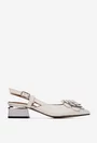 Pantofi dama NUR bej din piele cu ornament floare