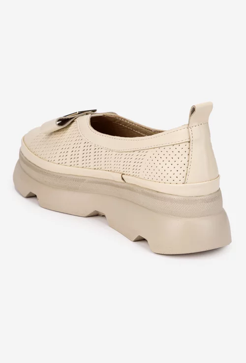 Pantofi dama NUR bej din piele cu perforatii