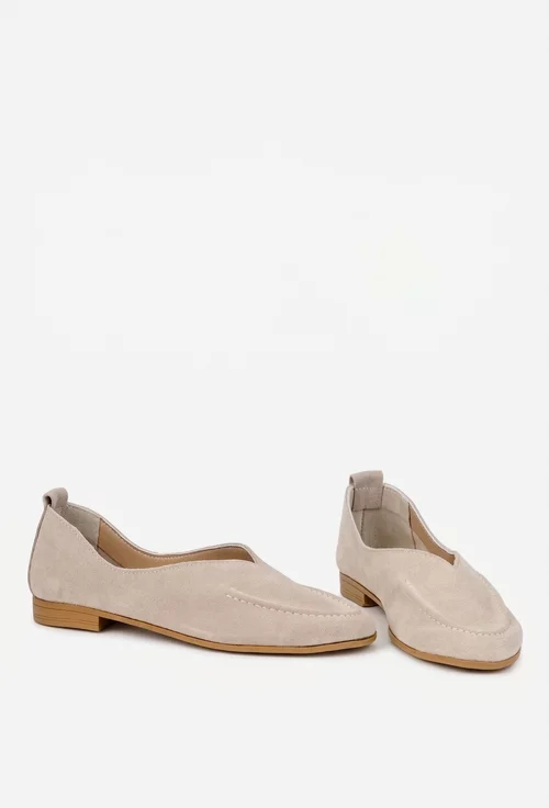 Pantofi dama NUR bej din piele intoarsa picture - 7