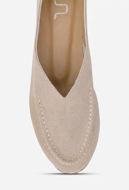 Pantofi dama NUR bej din piele intoarsa picture - 8