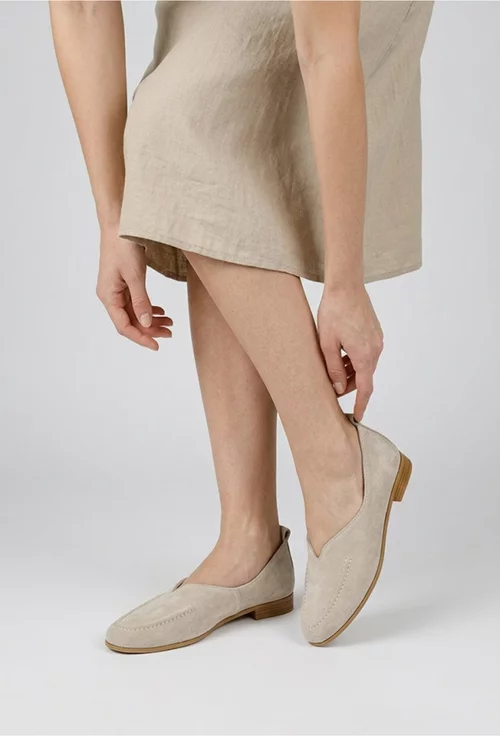 Pantofi dama NUR bej din piele intoarsa picture - 3