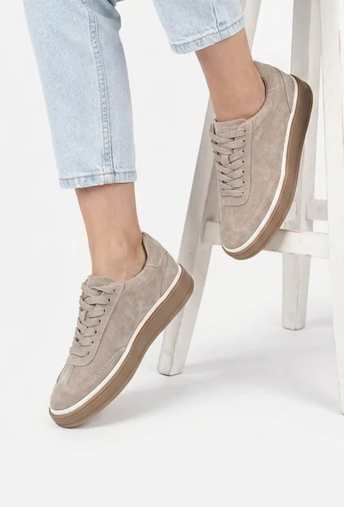 Pantofi dama NUR bej din piele intoarsa