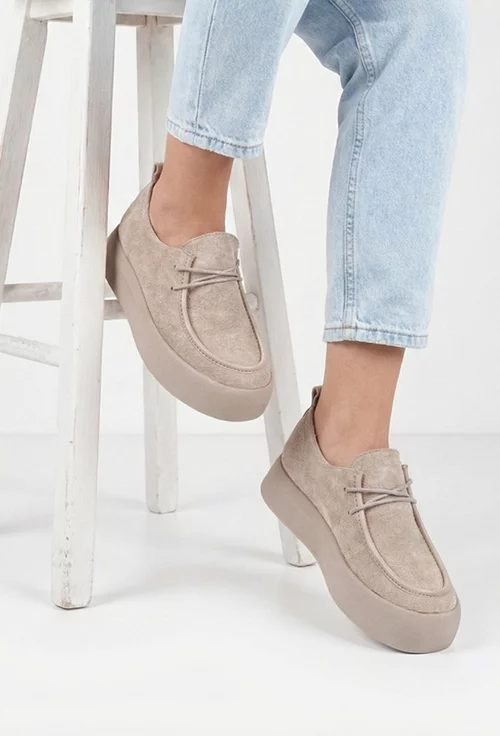 Pantofi dama NUR bej din piele intoarsa