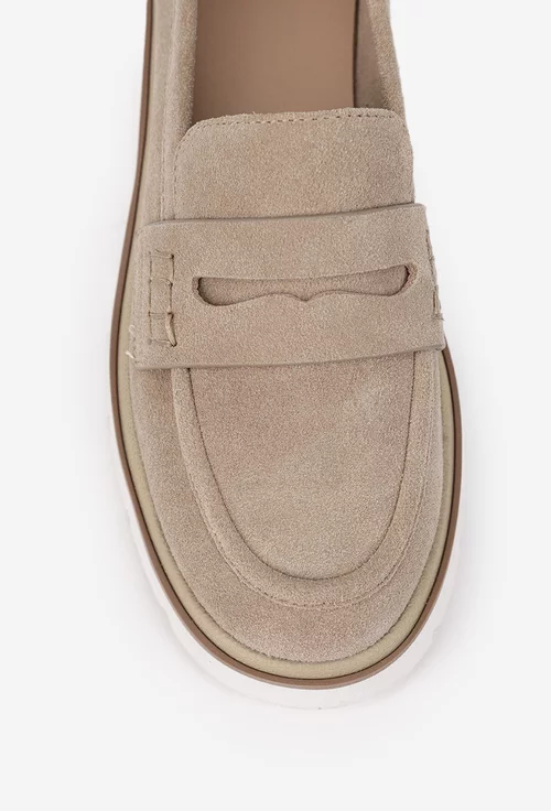 Pantofi dama NUR bej din piele intoarsa