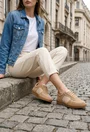 Pantofi dama NUR bej din piele intoarsa