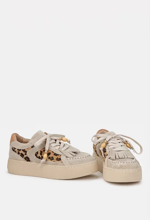 Pantofi dama NUR bej din piele intoarsa