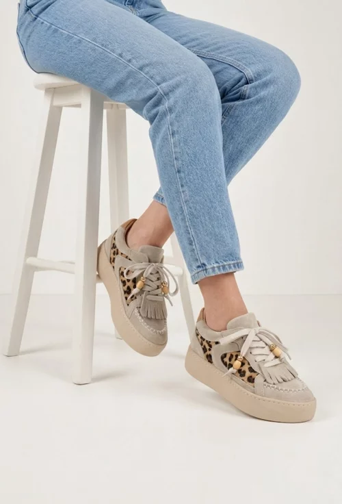Pantofi dama NUR bej din piele intoarsa