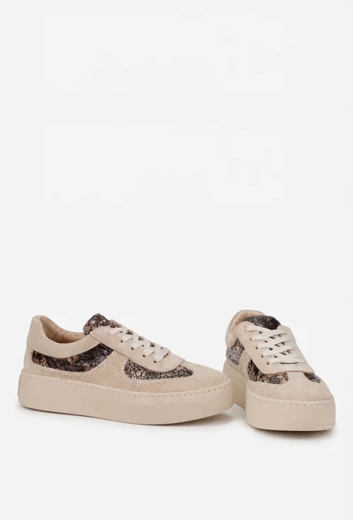 Pantofi dama NUR bej din piele intoarsa picture - 5
