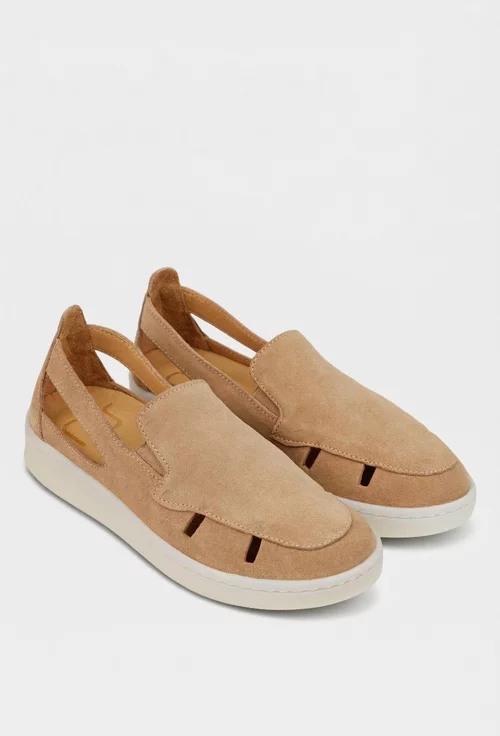 Pantofi dama NUR bej din piele intoarsa cu decupaje