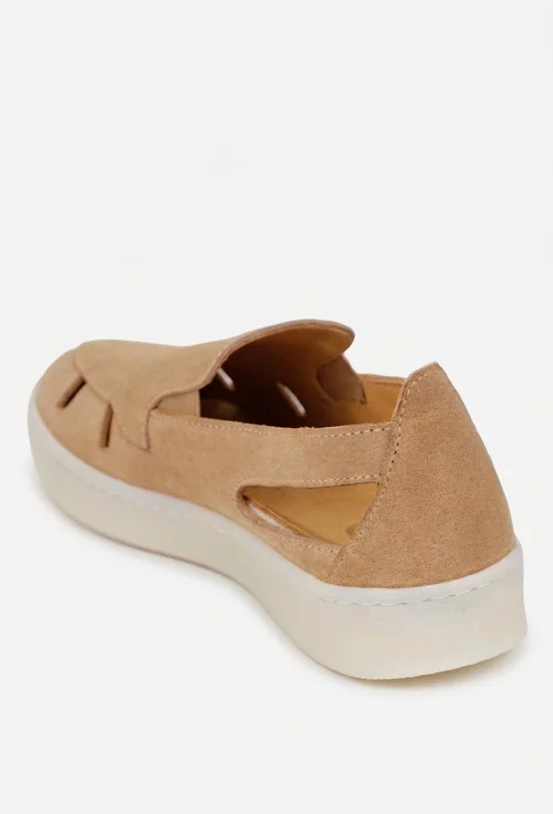 Pantofi dama NUR bej din piele intoarsa cu decupaje