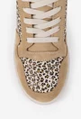 Pantofi dama NUR bej din piele intoarsa cu detalii animal print