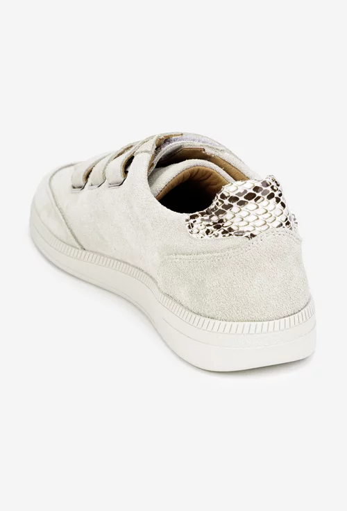 Pantofi dama NUR bej din piele intoarsa cu inchidere velcro