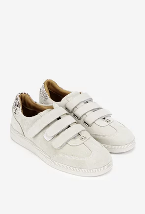 Pantofi dama NUR bej din piele intoarsa cu inchidere velcro