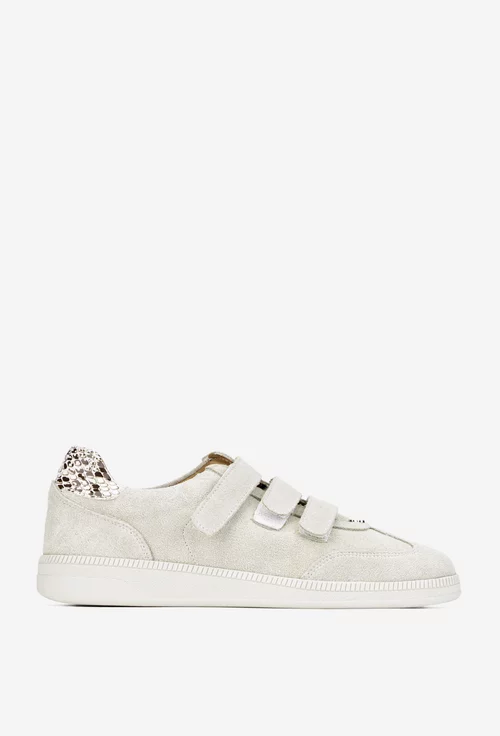 Pantofi dama NUR bej din piele intoarsa cu inchidere velcro