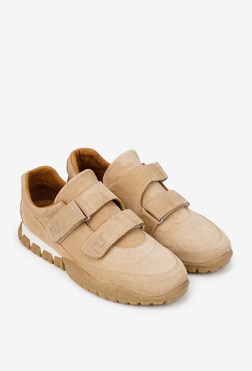 Pantofi dama NUR bej din piele intoarsa cu inchidere velcro