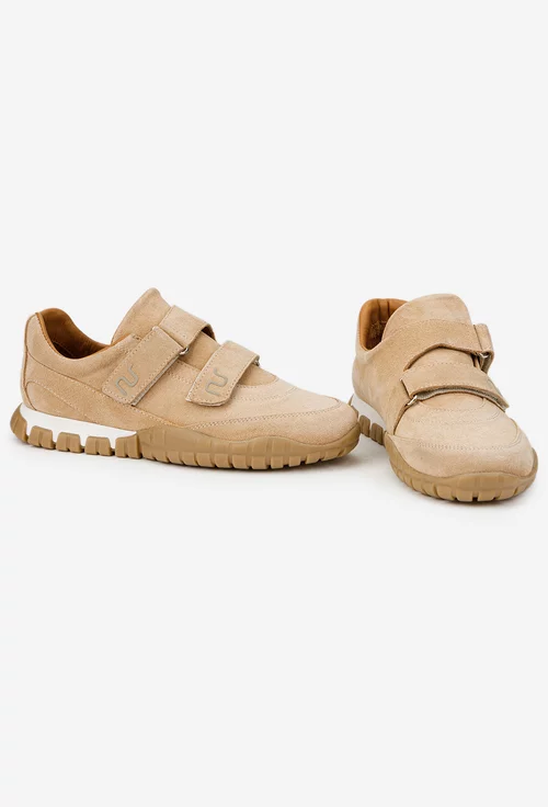 Pantofi dama NUR bej din piele intoarsa cu inchidere velcro