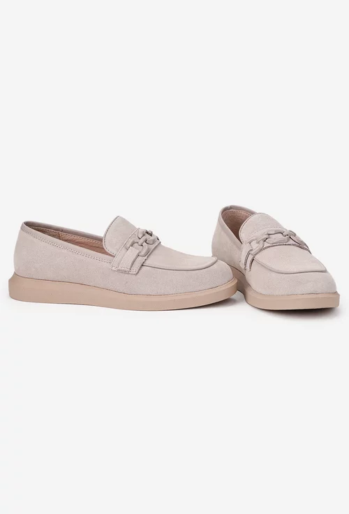 Pantofi dama NUR bej din piele intoarsa cu ornament