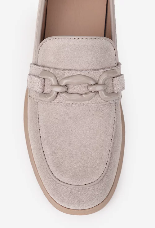 Pantofi dama NUR bej din piele intoarsa cu ornament