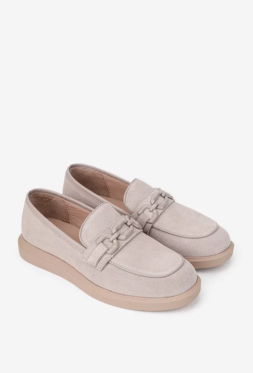 Pantofi dama NUR bej din piele intoarsa cu ornament