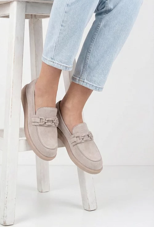 Pantofi dama NUR bej din piele intoarsa cu ornament