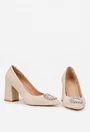 Pantofi dama NUR bej din piele intoarsa cu ornament