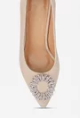 Pantofi dama NUR bej din piele intoarsa cu ornament