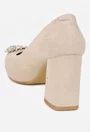 Pantofi dama NUR bej din piele intoarsa cu ornament