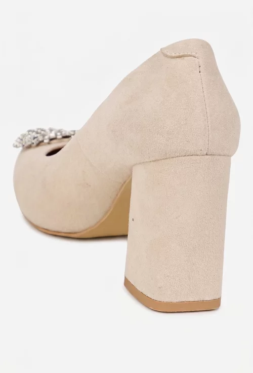 Pantofi dama NUR bej din piele intoarsa cu ornament