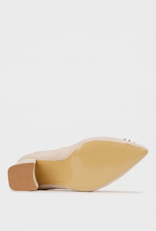 Pantofi dama NUR bej din piele intoarsa cu ornament