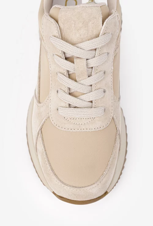 Pantofi dama NUR bej din piele intoarsa si material textil