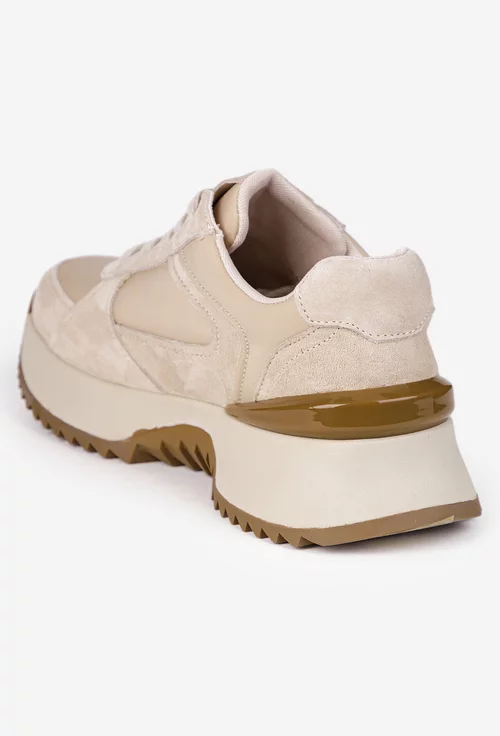 Pantofi dama NUR bej din piele intoarsa si material textil