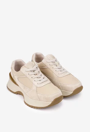 Pantofi dama NUR bej din piele intoarsa si material textil