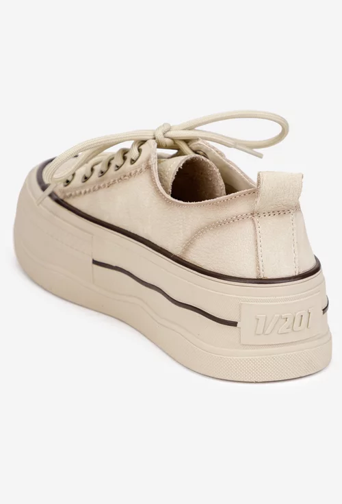 Pantofi dama NUR bej din piele nabuc
