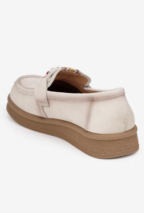 Pantofi dama NUR bej din piele nabuc cu ornament