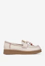 Pantofi dama NUR bej din piele nabuc cu ornament