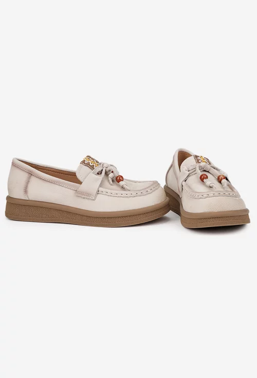 Pantofi dama NUR bej din piele nabuc cu ornament