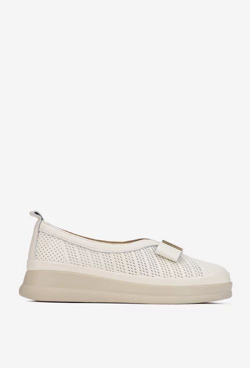 Pantofi dama NUR bej din piele naturala cu ornament
