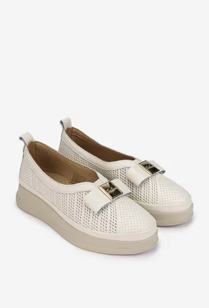 Pantofi dama NUR bej din piele naturala cu ornament