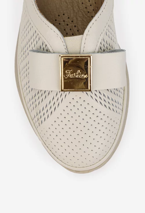 Pantofi dama NUR bej din piele naturala cu ornament