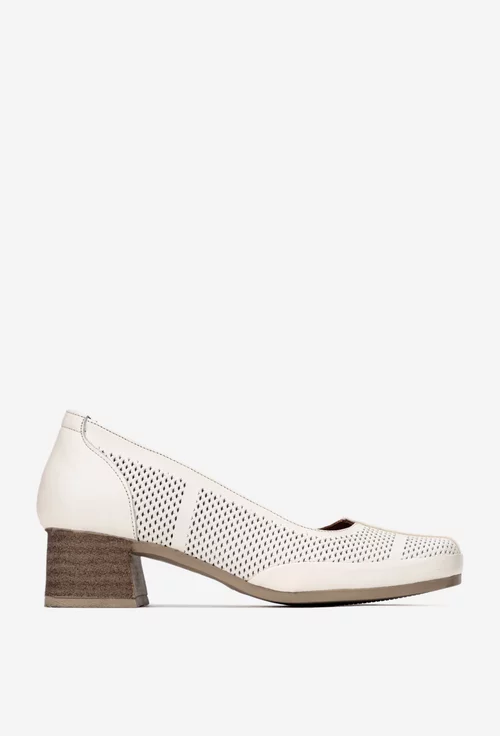 Pantofi dama NUR bej din piele naturala perforata