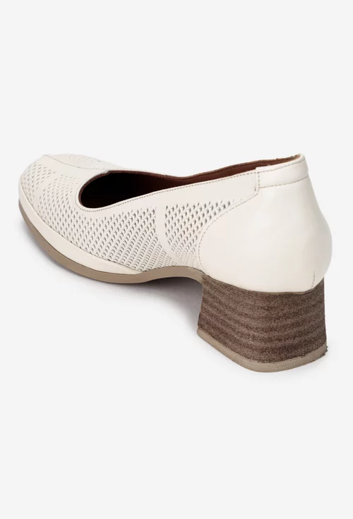 Pantofi dama NUR bej din piele naturala perforata