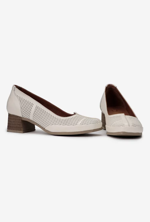 Pantofi dama NUR bej din piele naturala perforata