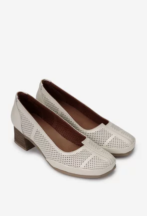 Pantofi dama NUR bej din piele naturala perforata