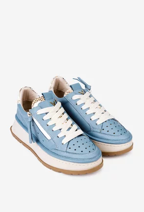 Pantofi dama NUR bleu din piele cu perforatii