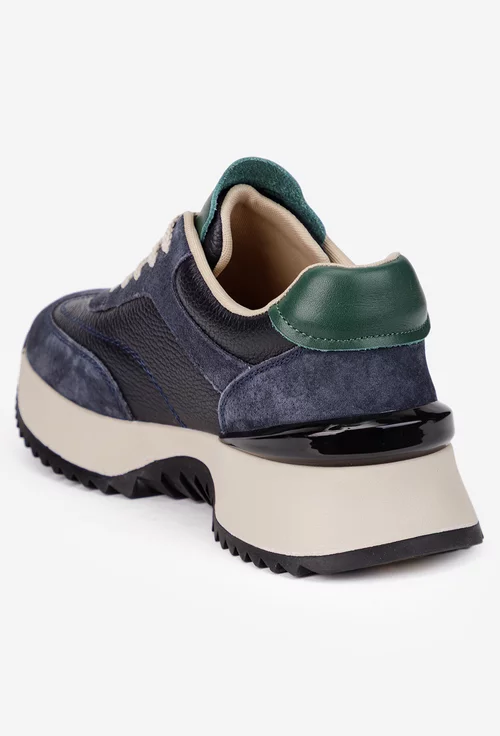 Pantofi dama NUR bleumarin cu verde din piele